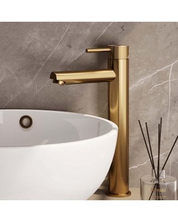 BRAUER Gold Carving verhoogde opbouw wastafelmengkraan model A goud geborsteld PVD