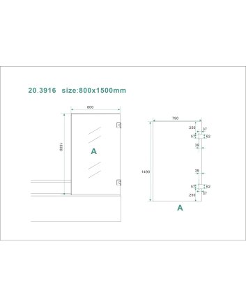 profielloze draaibare badwand 800x1500 6mm NANO