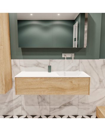 Mondiaz Lush 120 badmeubel washed oak 1 lade wastafel rechts geen kraangat