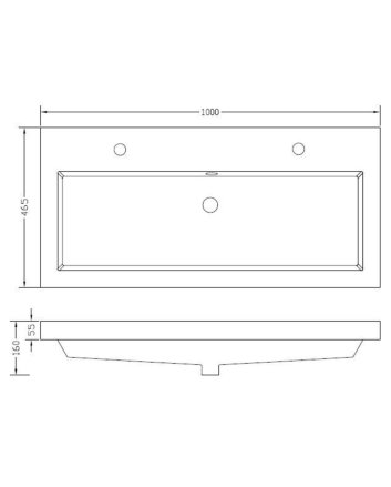 Wiesbaden Vision wastafel enkel met 2 kraangaten 100x46x5,5 kunstmarmer glans wit