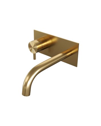 BRAUER Gold Edition inbouw wastafelmengkraan met gebogen uitloop en afdekplaat model B2 goud geborsteld PVD