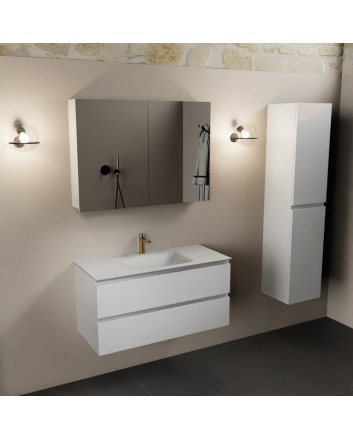 Mondiaz Aivy 100cm badmeubel Talc, wastafel Talc solid surface midden 1 kraangat met spiegelkast
