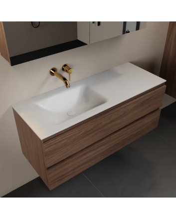 Mondiaz Aivy 120cm badmeubel Mocha, wastafel Talc solid surface links zonder kraangat met spiegelkast