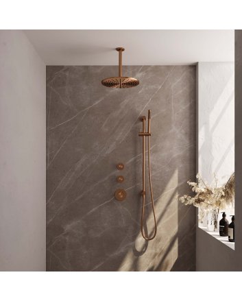 BRAUER Copper Edition thermostatische inbouw regendouche SET 18 met 30 cm douchekop en plafondarm en staaf handdouche en doucheslang en geïntegreerde glijstang koper geborsteld PVD