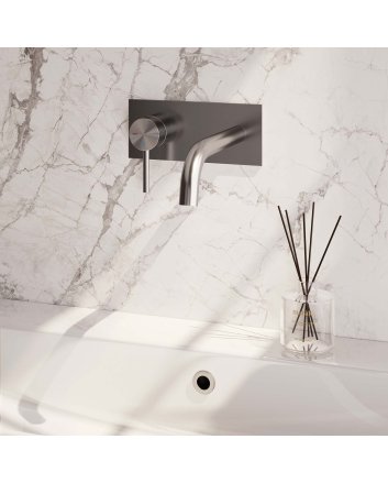 BRAUER Brushed Edition inbouw wastafelmengkraan met gebogen uitloop en afdekplaat model A2 RVS geborsteld PVD