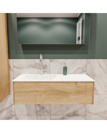 Mondiaz Lush 100cm badmeubel washed oak 1 lade wastafel Cloud links 1 kraangat