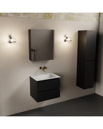 Mondiaz Aivy 60cm badmeubel Urban, wastafel Talc solid surface midden zonder kraangat met spiegelkast