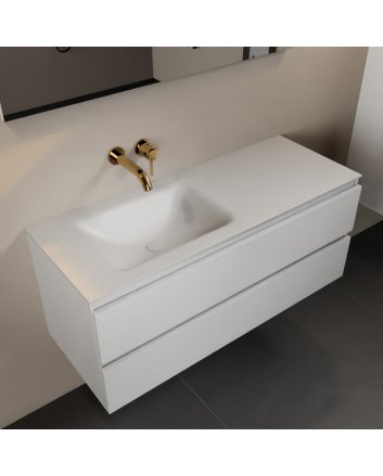 Mondiaz Aivy 120cm badmeubel Talc, wastafel Talc solid surface links zonder kraangat