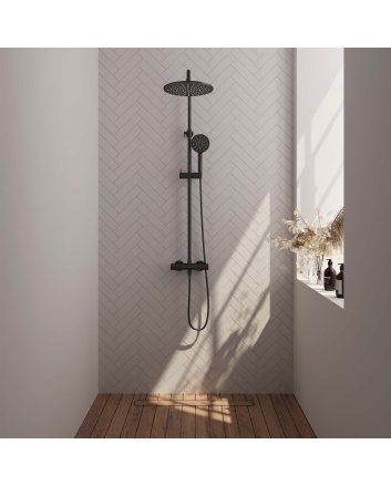 BRAUER Black Edition opbouw thermostatische regendouche SET 04 met 30 cm douchekop en 3-standen handdouche en doucheslang mat zwart
