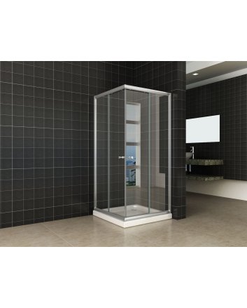 Eco hoekinstap cabine met 2 schuifdeuren 1000 x 1000 x 1900 x 5 mm helder glas/chroom