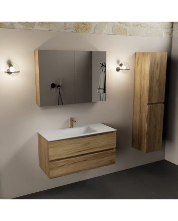 Mondiaz Aivy 100cm badmeubel Chai, wastafel Talc solid surface midden 1 kraangat met spiegelkast