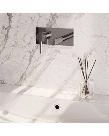 BRAUER Chrome Carving inbouw wastafelmengkraan met rechte uitloop en afdekplaat model A2 chroom