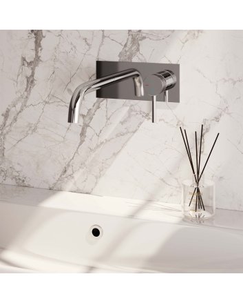 BRAUER Chrome Carving inbouw wastafelmengkraan met gebogen uitloop en afdekplaat model A1 chroom