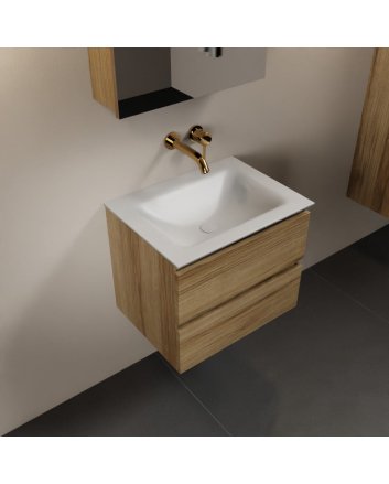 Mondiaz Aivy 60cm badmeubel Chai, wastafel Talc solid surface midden zonder kraangat met spiegelkast