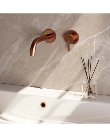 BRAUER Copper Edition inbouw wastafelmengkraan met gebogen uitloop en rozetten model E1 koper geborsteld PVD