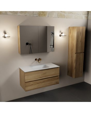 Mondiaz Aivy 100cm badmeubel Chai, wastafel Talc solid surface midden zonder kraangat met spiegelkast