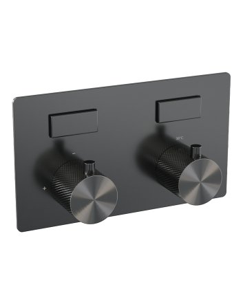 BRAUER Gunmetal Carving thermostatische inbouw regendouche met drukknoppen SET 68 met 30 cm douchekop en rechte muurarm en 3-standen handdouche en doucheslang en geïntegreerde glijstang gunmetal geborsteld PVD