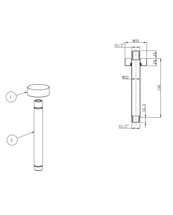 Caral douchearm met plafondbevestiging 15 cm geborsteld staal