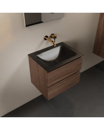 Mondiaz Aivy 60cm badmeubel Mocha, wastafel Urban solid surface midden zonder kraangat met spiegel