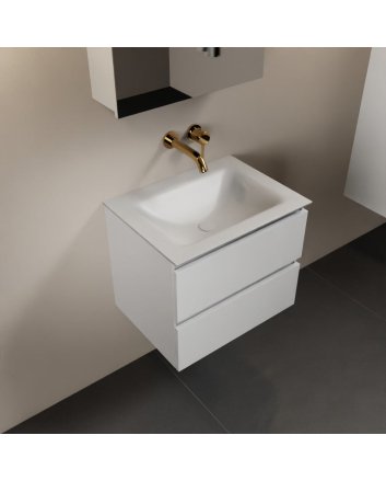 Mondiaz Aivy 60cm badmeubel Talc, wastafel Talc solid surface midden zonder kraangat met spiegelkast