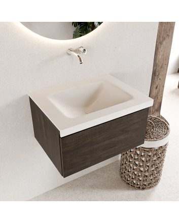 Mondiaz Bukla 60cm badmeubel modulair kleur Dark Brown met 1 lade. Wastafel Cloud midden 0 kraangaten kleur Talc.