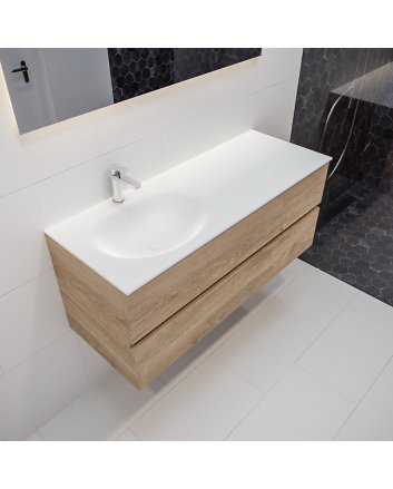 Mondiaz Vica 120 badmeubel washed oak 2 lades wastafel Moon links 1 kraangat