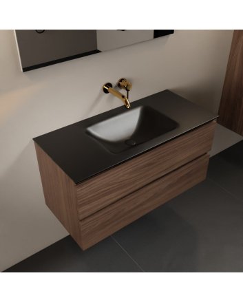 Mondiaz Aivy 100cm badmeubel Mocha, wastafel Urban solid surface midden zonder kraangat met spiegel