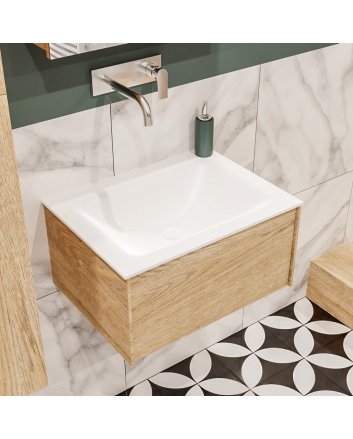 Mondiaz Lush 60 badmeubel washed oak 1 lade wastafel midden geen kraangat