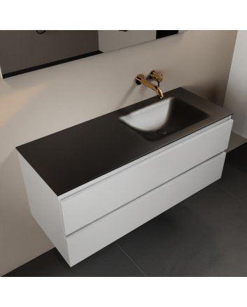 Mondiaz Aivy 120cm badmeubel Talc, wastafel Urban solid surface rechts zonder kraangat met spiegel