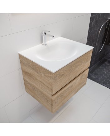 Mondiaz Vica 60 badmeubel washed oak 2 lades wastafel Moon midden 1 kraangat