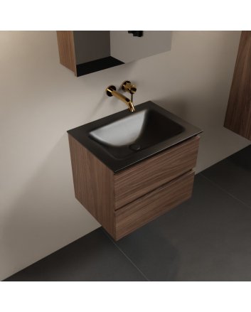 Mondiaz Aivy 60cm badmeubel Mocha, wastafel Urban solid surface midden zonder kraangat met spiegelkast