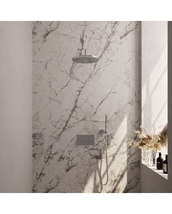 BRAUER Chrome Carving thermostatische inbouw regendouche met drukknoppen SET 52 met 30 cm douchekop en gebogen muurarm en staaf handdouche en doucheslang en wandaansluitbocht chroom