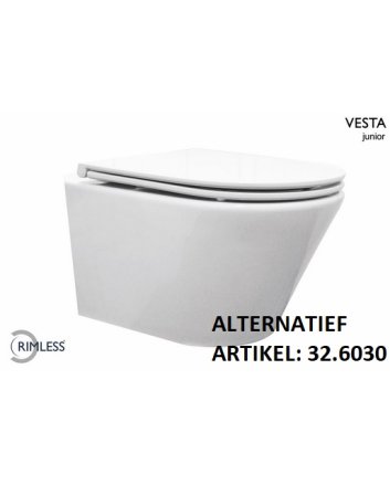 Vesta junior wandcloset rimless verkort met Flatline toiletzitting softclose en quick release glans wit