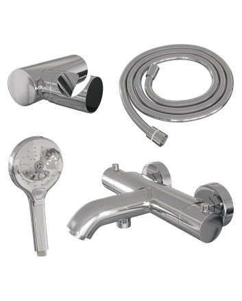 BRAUER Chrome Edition opbouw baddouche thermostaatkraan SET 04 met wandhouder en 3-standen handdouche en doucheslang chroom