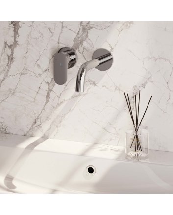 BRAUER Chrome Edition inbouw wastafelmengkraan met gebogen uitloop en rozetten model C2 chroom