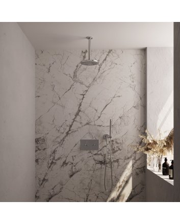 BRAUER Chrome Carving thermostatische inbouw regendouche met drukknoppen SET 53 met 20 cm douchekop en plafondarm en staaf handdouche en doucheslang en wandaansluitbocht chroom