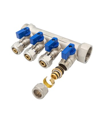 Verdeler met bolkraan mv-1" 4x16 blauw