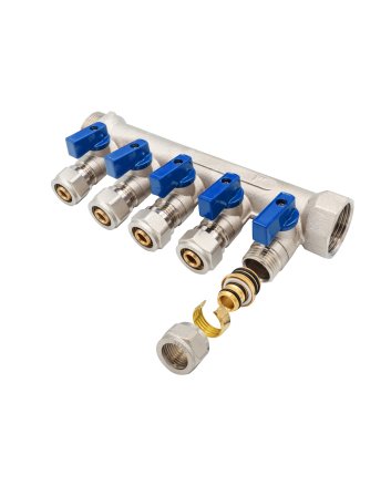 Verdeler met bolkraan mv-1" 5x16 blauw