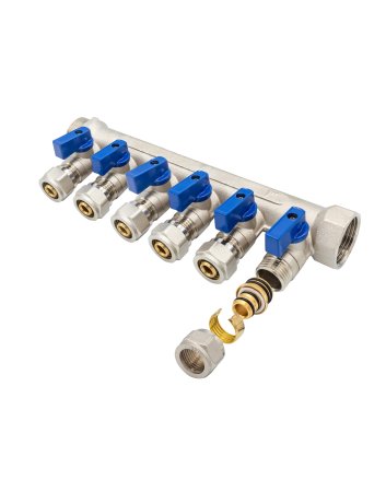 Verdeler met bolkraan mv-1" 6x16 blauw