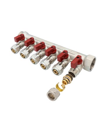 Verdeler met bolkraan mv-1" 6x16 rood