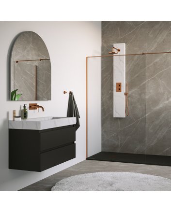 BRAUER Copper Edition thermostatisch douchepaneel 2-weg omstelling calacatta gold SET 01 met 20 cm douchekop en gebogen muurarm en staaf handdouche en wandaansluitbocht en doucheslang koper geborsteld PVD