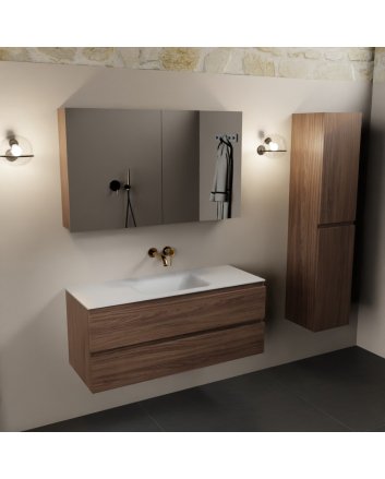 Mondiaz Aivy 120cm badmeubel Mocha, wastafel Talc solid surface midden zonder kraangat met spiegelkast