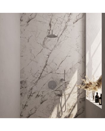 BRAUER Chrome Edition thermostatische inbouw regendouche 3-weg rond SET 75 met 20 cm douchekop en gebogen muurarm en staaf handdouche en doucheslang en wandaansluitbocht chroom
