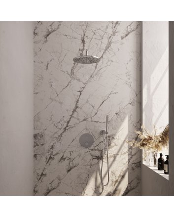 BRAUER Chrome Edition thermostatische inbouw regendouche 3-weg rond SET 76 met 30 cm douchekop en gebogen muurarm en staaf handdouche en doucheslang en wandaansluitbocht chroom