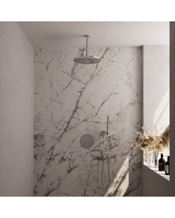 BRAUER Chrome Edition thermostatische inbouw regendouche 3-weg rond SET 78 met 30 cm douchekop en plafondarm en staaf handdouche en doucheslang en wandaansluitbocht chroom
