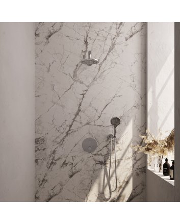 BRAUER Chrome Edition thermostatische inbouw regendouche 3-weg rond SET 79 met 20 cm douchekop en rechte muurarm en 3-standen handdouche en doucheslang en wandaansluitbocht chroom