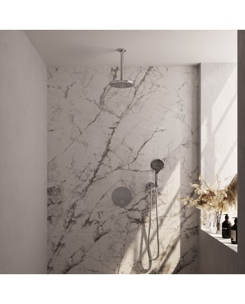 BRAUER Chrome Edition thermostatische inbouw regendouche 3-weg rond SET 83 met 20 cm douchekop en plafondarm en 3-standen handdouche en doucheslang en wandaansluitbocht chroom