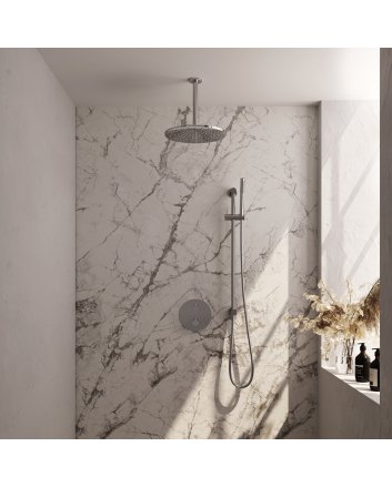 BRAUER Chrome Edition thermostatische inbouw regendouche 3-weg rond SET 90 met 30 cm douchekop en plafondarm en staaf handdouche en doucheslang en geïntegreerde glijstang chroom