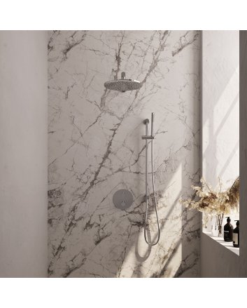 BRAUER Chrome Carving thermostatische inbouw regendouche 3-weg rond SET 86 met 30 cm douchekop en rechte muurarm en staaf handdouche en doucheslang en geïntegreerde glijstang chroom