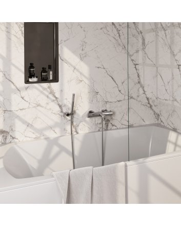 BRAUER Stripe opbouw baddouche thermostaatkraan SET 03 met wandhouder en staaf handdouche en doucheslang chroom
